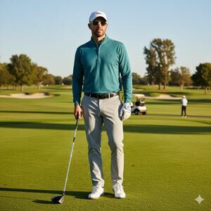Greg Norman Green 1/4 Zip Long Sleeve Polo
